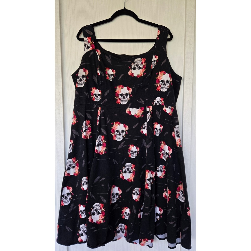 Torrid Floral Skull Fit & Flare Dress 20 Whimsigoth Rockabilly Halloween Grunge